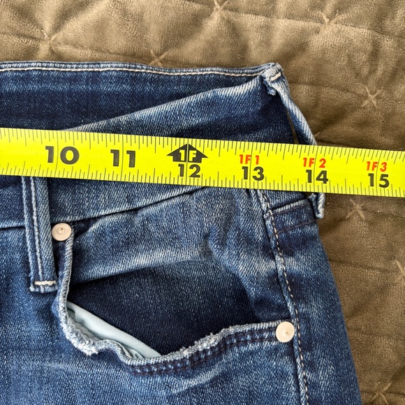 MOTHER The Roller Crop Undone Hem Jeans Wide Leg Dark Graffiti Wash High Rise 27 - Picture 12 of 14